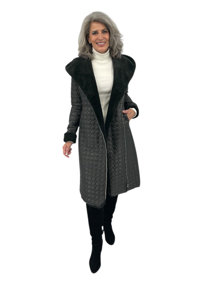 Jade Quilted Coat w/ Fur in Forest Green