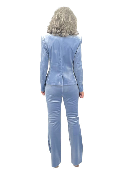 Venusette High Waisted Velvet Pants in Retro Blue
