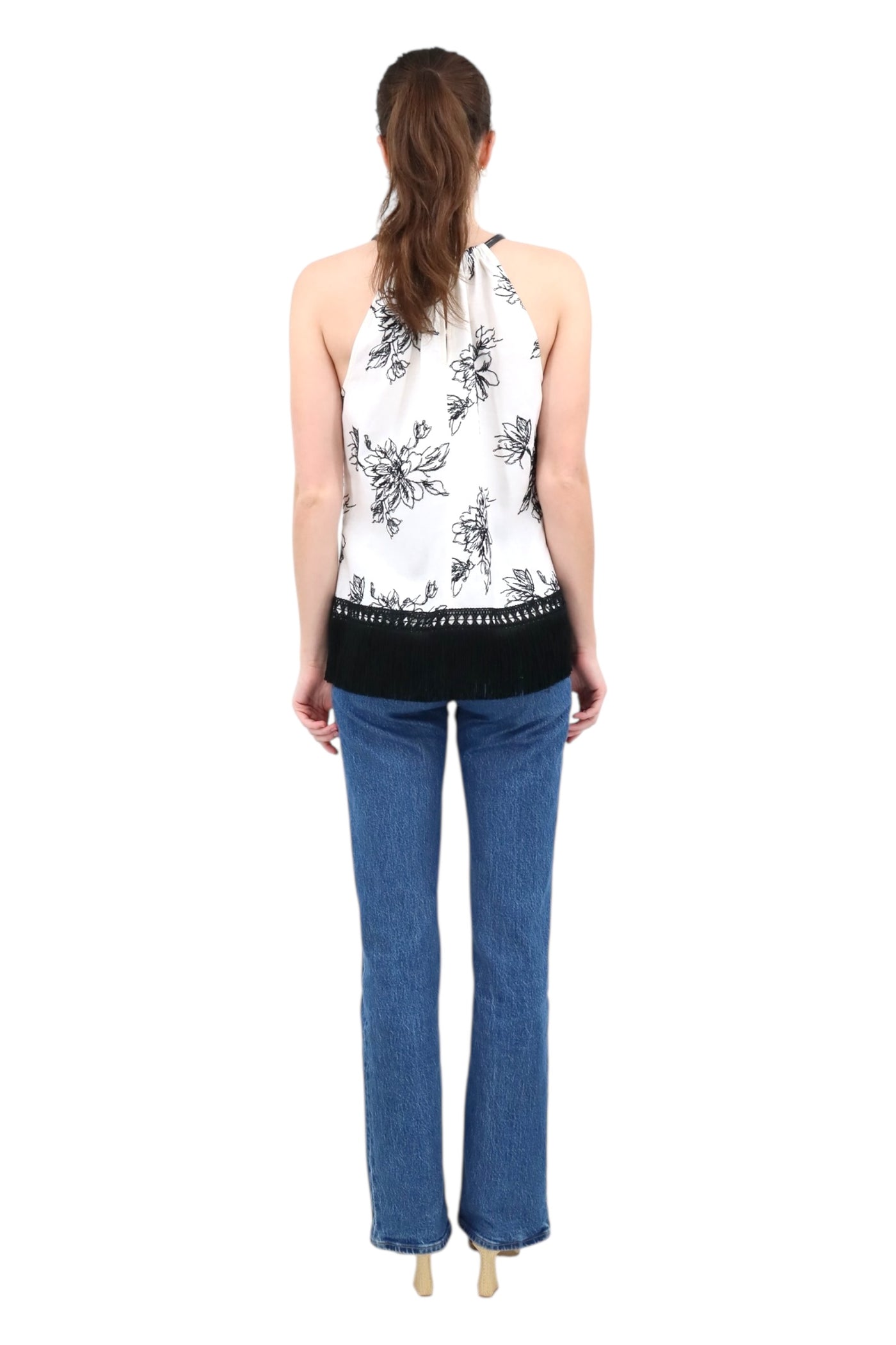 Embroidered Halter Top in Ivory/Black