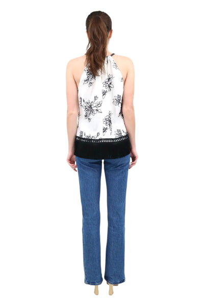Embroidered Halter Top in Ivory/Black
