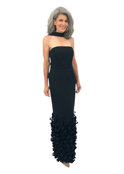 St. Honore Sheath Gown with Spiral Hem in Black