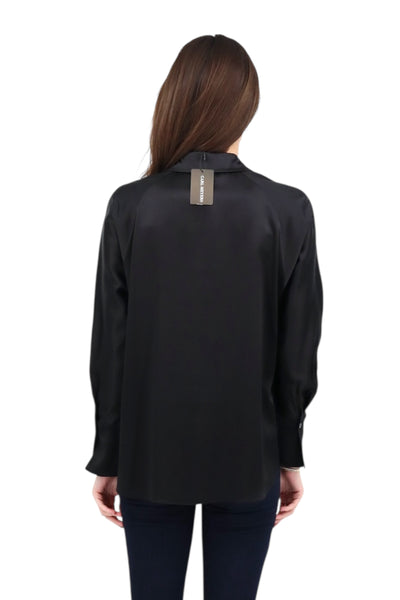 Silk Half Button Blouse in Black