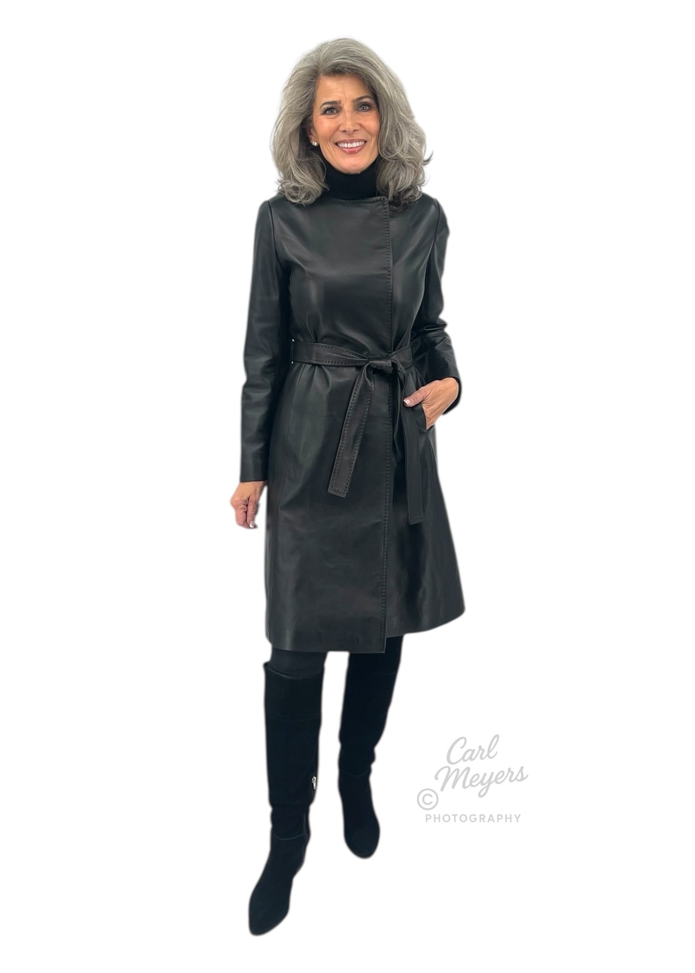 Evelyn Leather Collarless Coat in Black