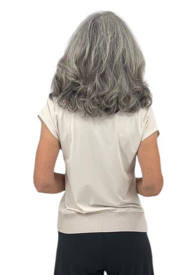 Matte Jersey Rib V-Neck Top in Bone