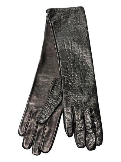 Croco Silk Long Gloves in Black