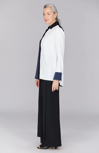 Color Block Lustrous Crepe Back Overlap Shirt in Moonlight