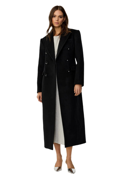 Bria Strong Shoulder Double Breasted Tailored Coat in Jet
