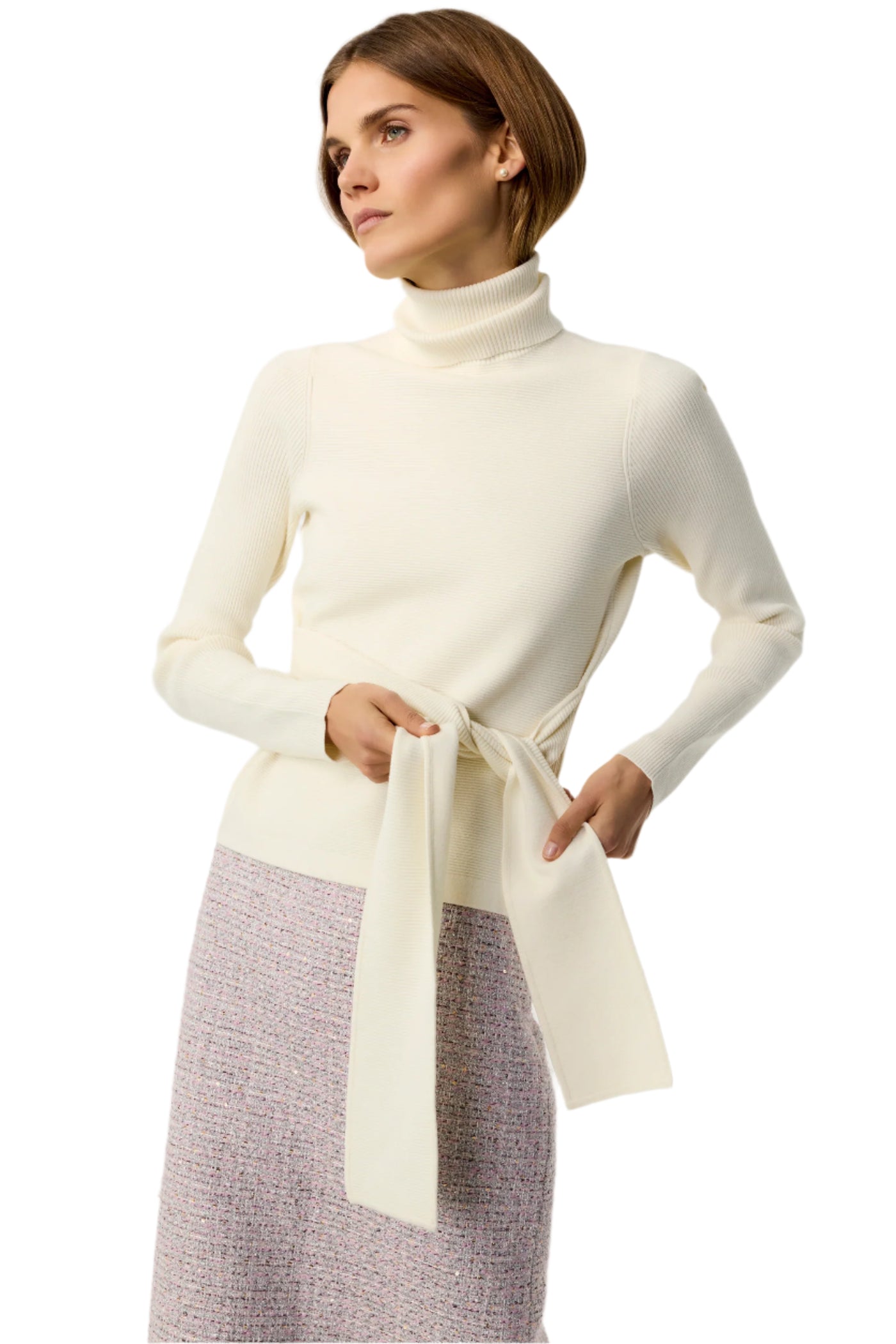 Brielle Long Sleeve Tie-Front Turtleneck in Ivory