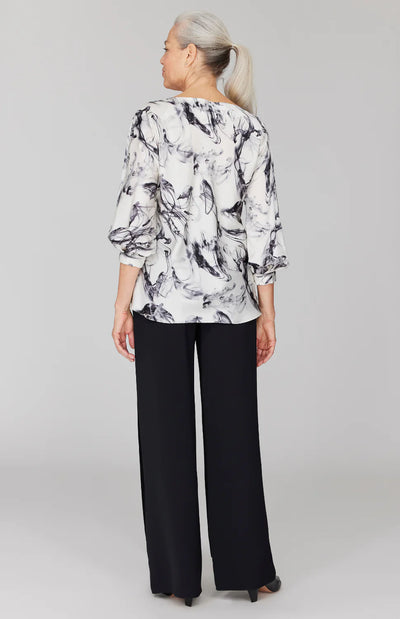 Ink Print Satin Dolman Sleeve Bias Blouse