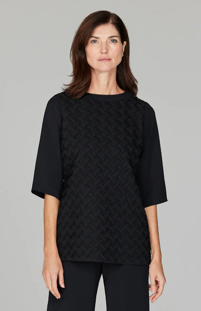 Lattice Smocking 3/4 Sleeve Blouse in Black