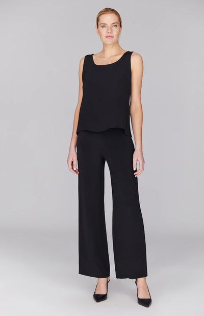Silk Essential Wide Leg Pant w/Flat Front & Back Elastic in Black