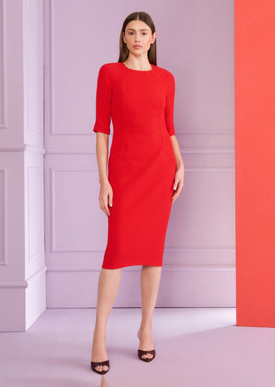David Piqué Dress in Scarlet