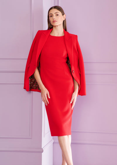 David Piqué Dress in Scarlet