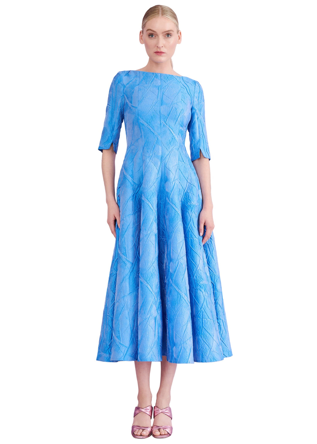 Mikado Jacquard Midi Dress in Periwinkle Blue Mikado Jacquard Midi Dress in Periwinkle Blue