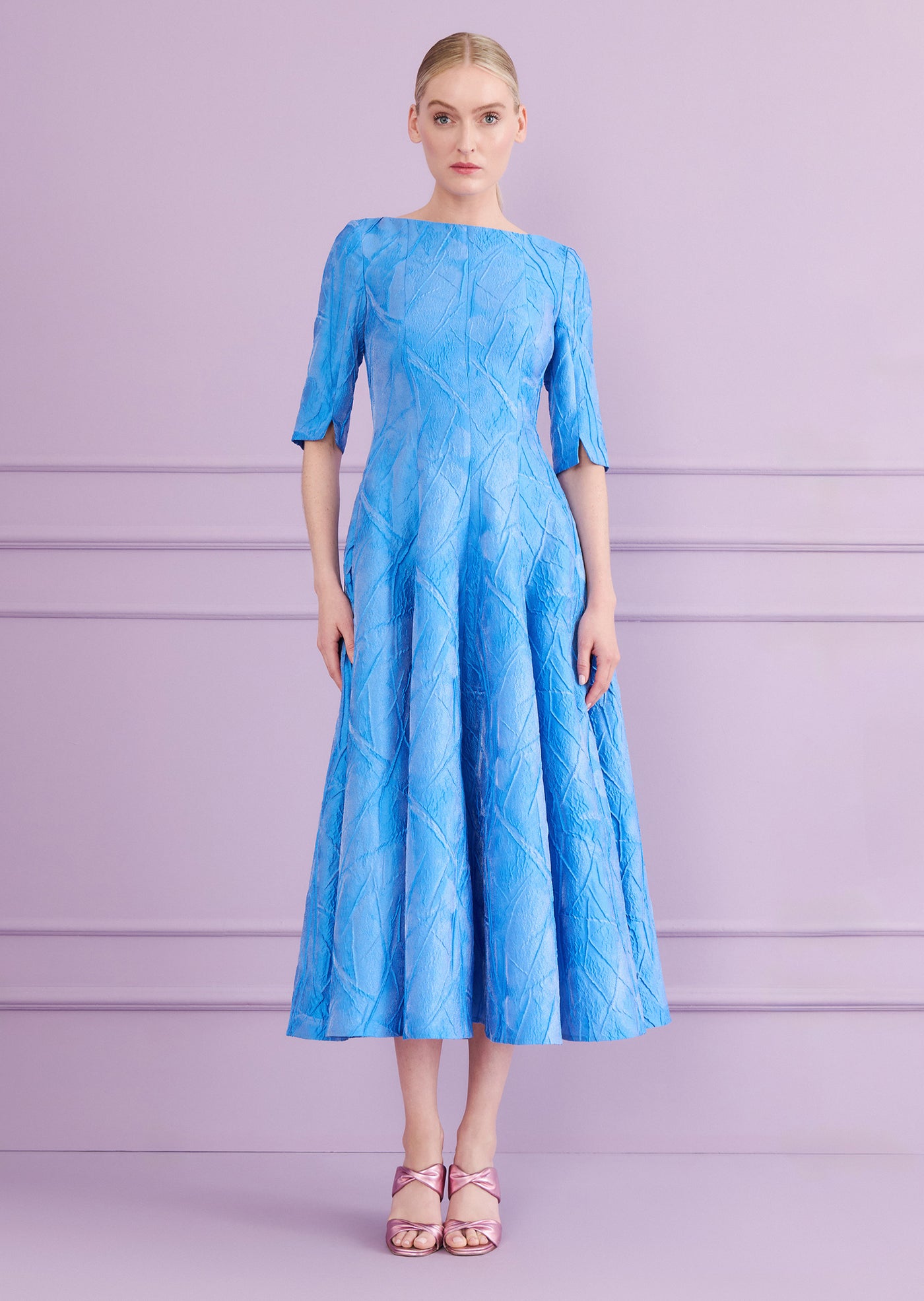 Mikado Jacquard Midi Dress in Periwinkle Blue
