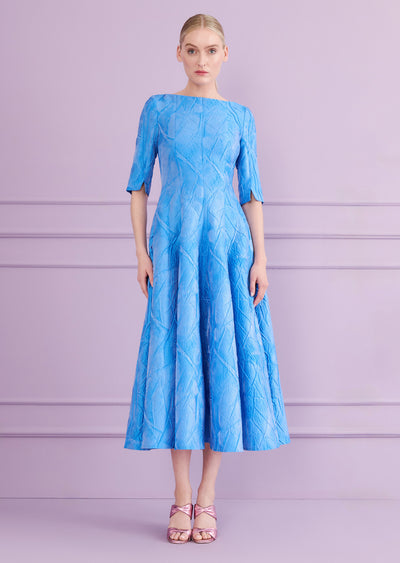 Mikado Jacquard Midi Dress in Periwinkle Blue