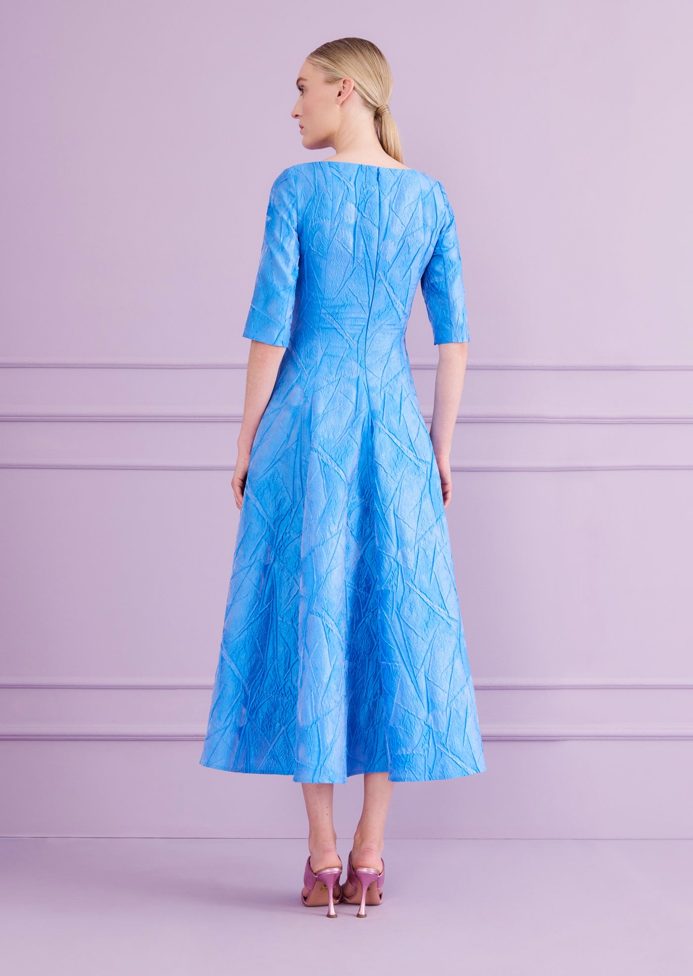 Mikado Jacquard Midi Dress in Periwinkle Blue