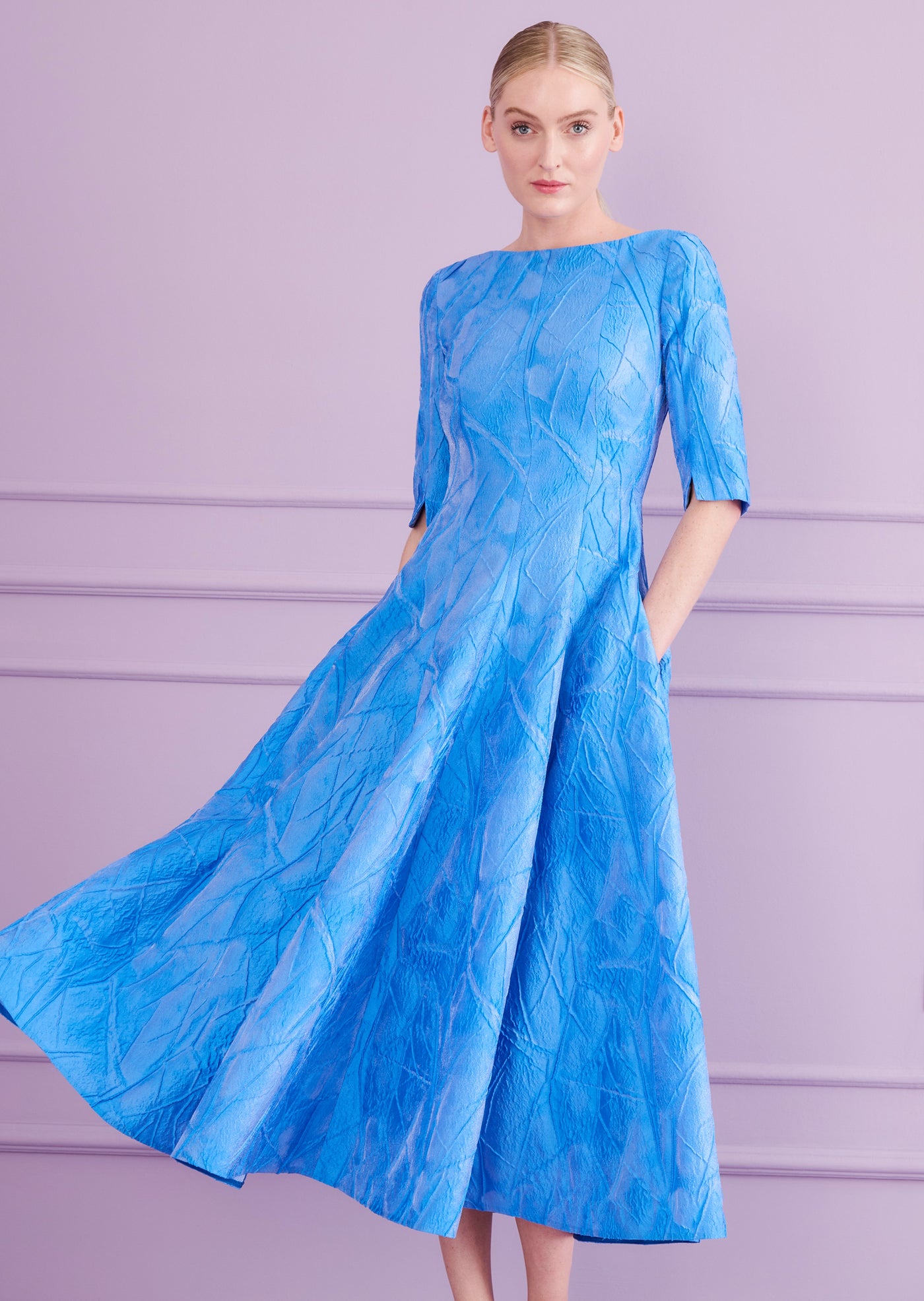 Mikado Jacquard Midi Dress in Periwinkle Blue