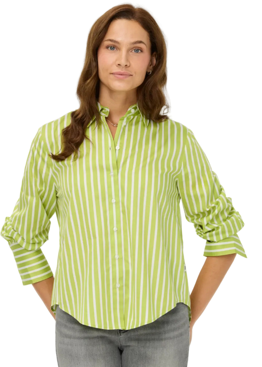 Vica Stripe Sateen Blouse in Moss/Pearl Stripe – Carl Meyers