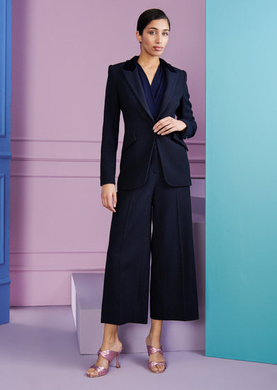Blazer with Velvet Collar - Navy