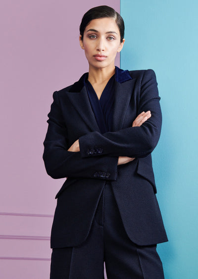 Blazer with Velvet Collar - Navy