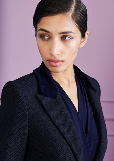 Blazer with Velvet Collar - Navy