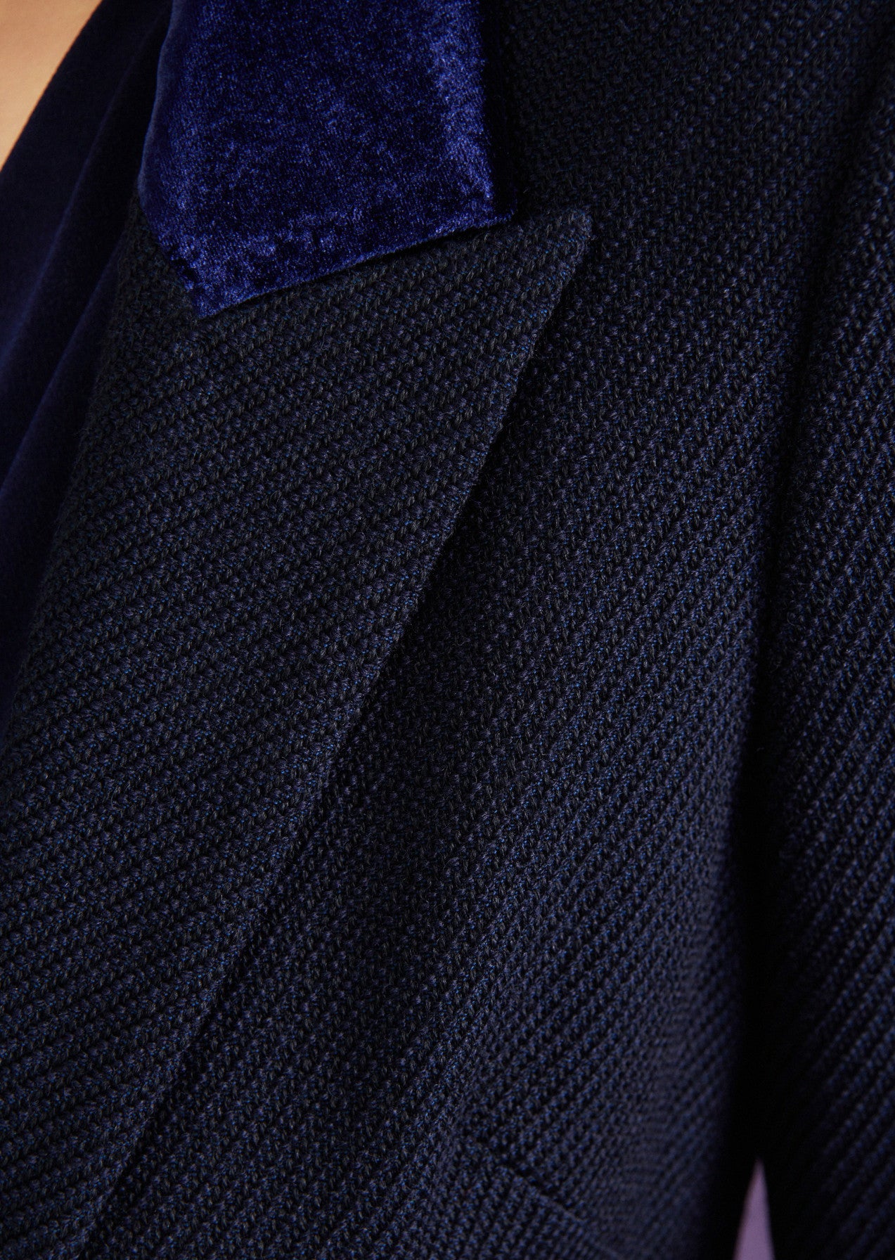 Blazer with Velvet Collar - Navy