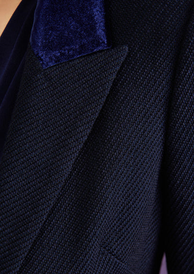 Blazer with Velvet Collar - Navy