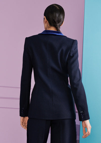 Blazer with Velvet Collar - Navy
