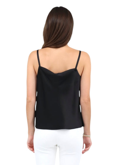 Cowl Neck Silk Tank Top in Black