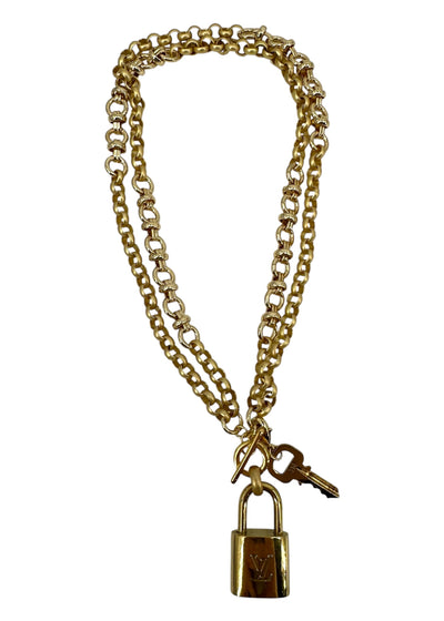 Long Bow Luck Lock Necklace in Gold Mix