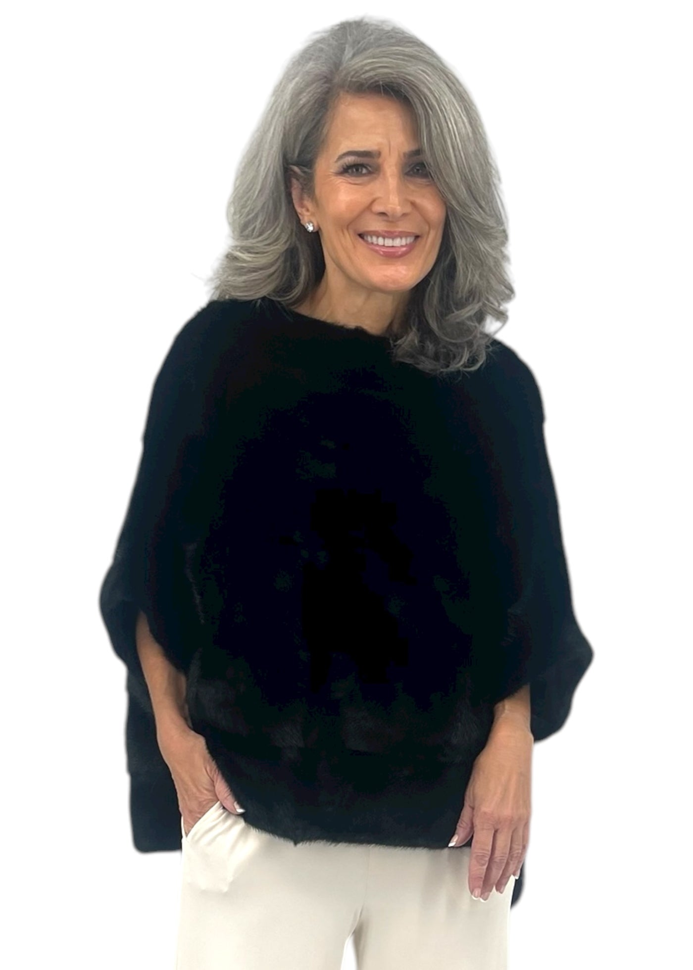 Mink Poncho in Black