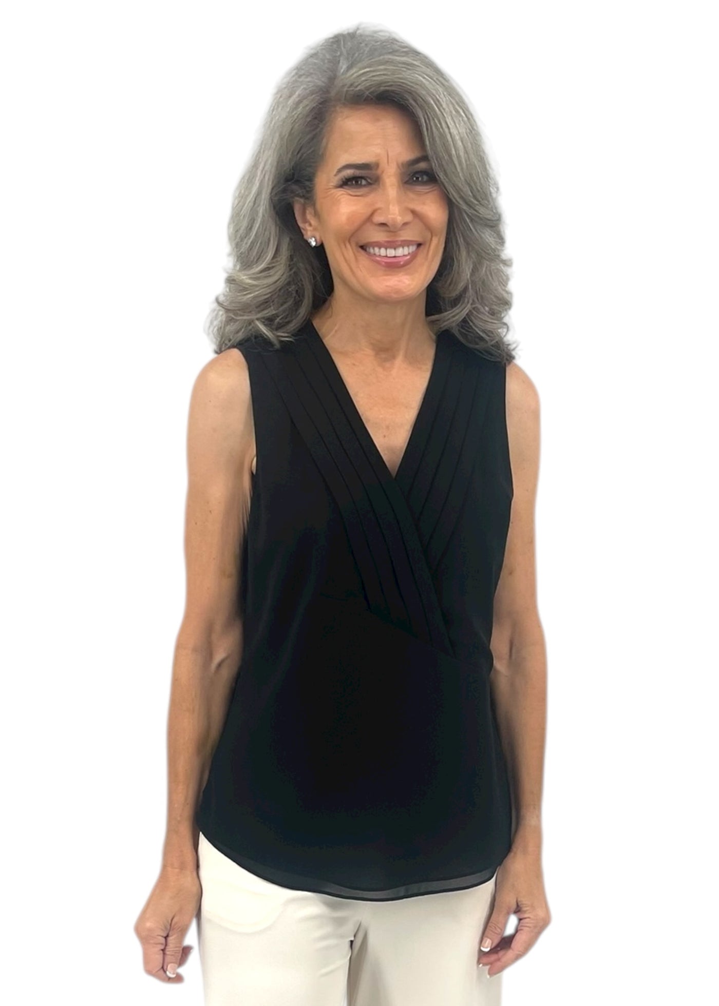 Crisscross Cami With Front Pleat in Black