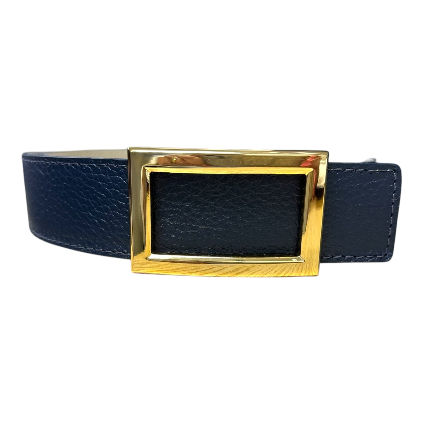 Reversible Pebbled Calf Belt in Navy/Bone