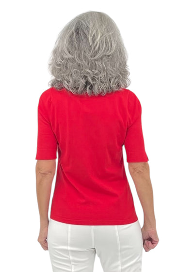 Elbow Sleeve Crewneck Sweater in Lipstick