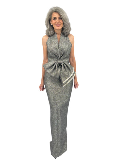 Gown in Black with Gold and Silver Metallic Threads