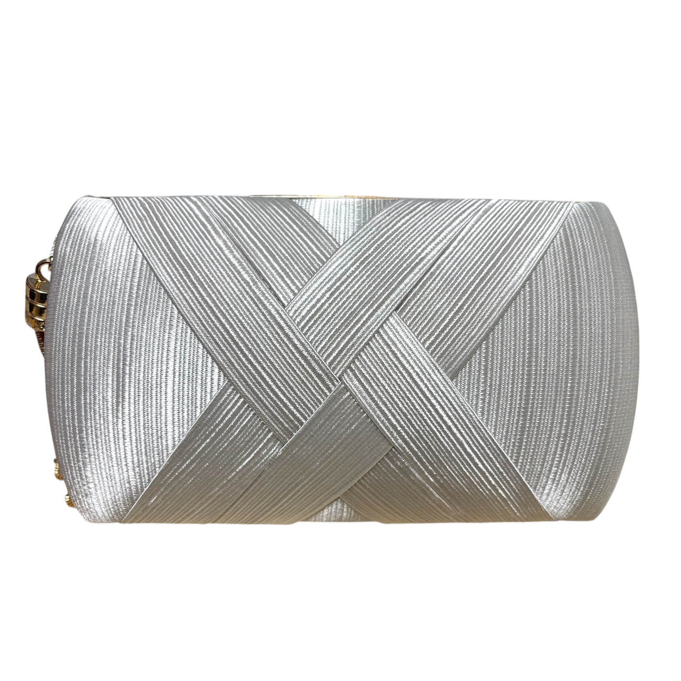 Silver Criss Cross Barrel Minaudiere Clutch