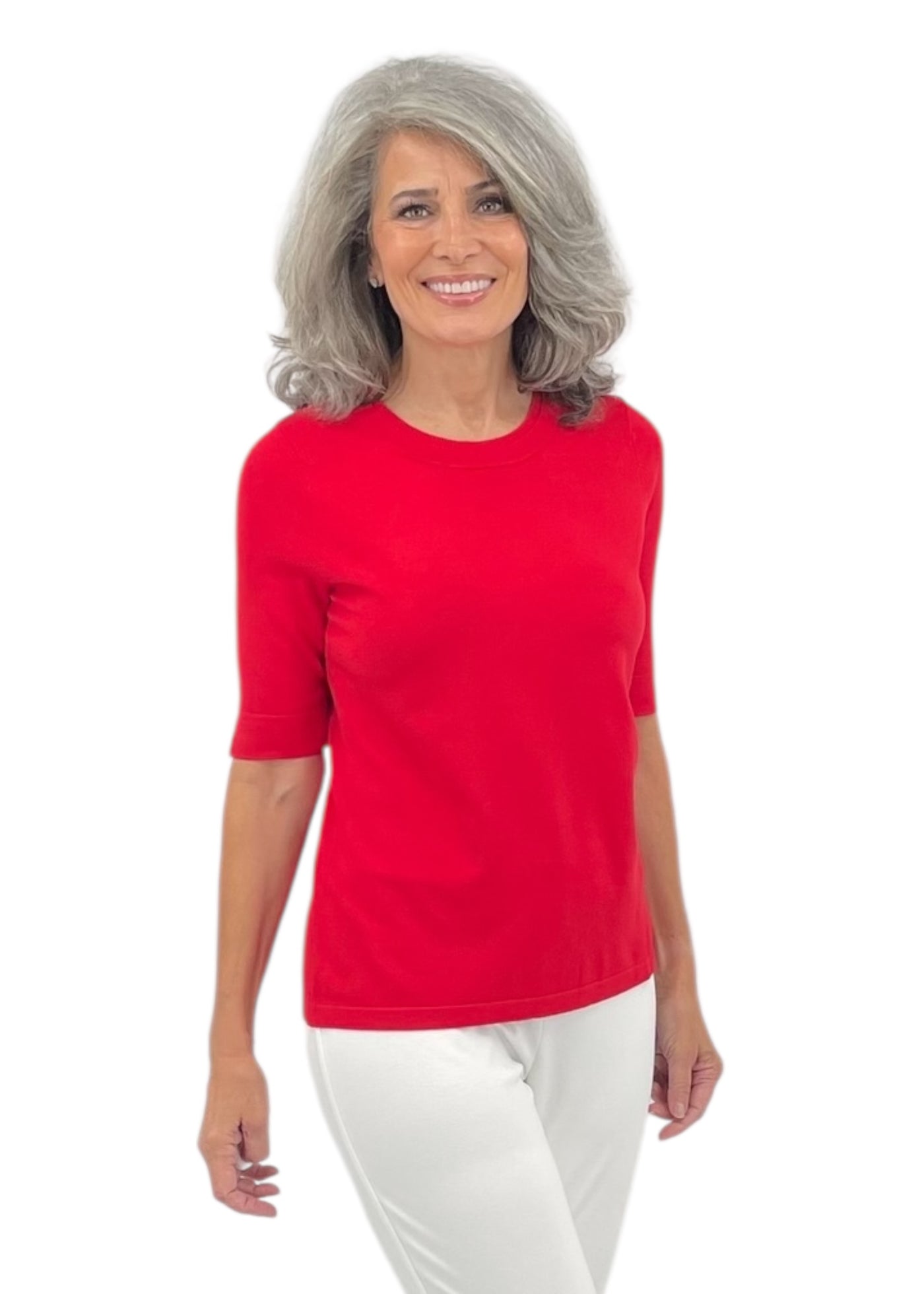 Elbow Sleeve Crewneck Sweater in Lipstick
