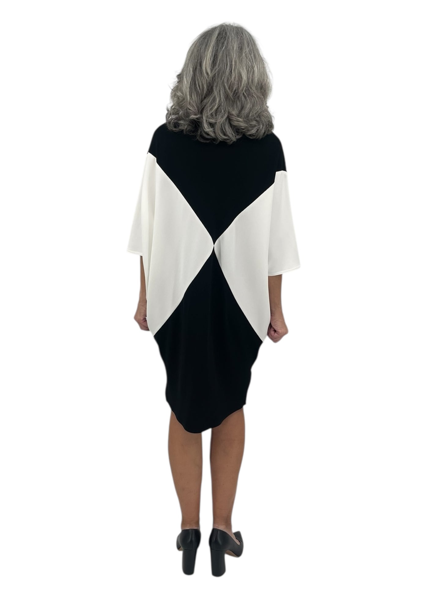 Matte Crepe Harlequin Parachute Dress in Black & White