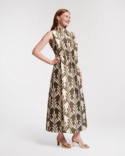 Carlyle Maxi Dress in Royal Palm Oyster/Olive