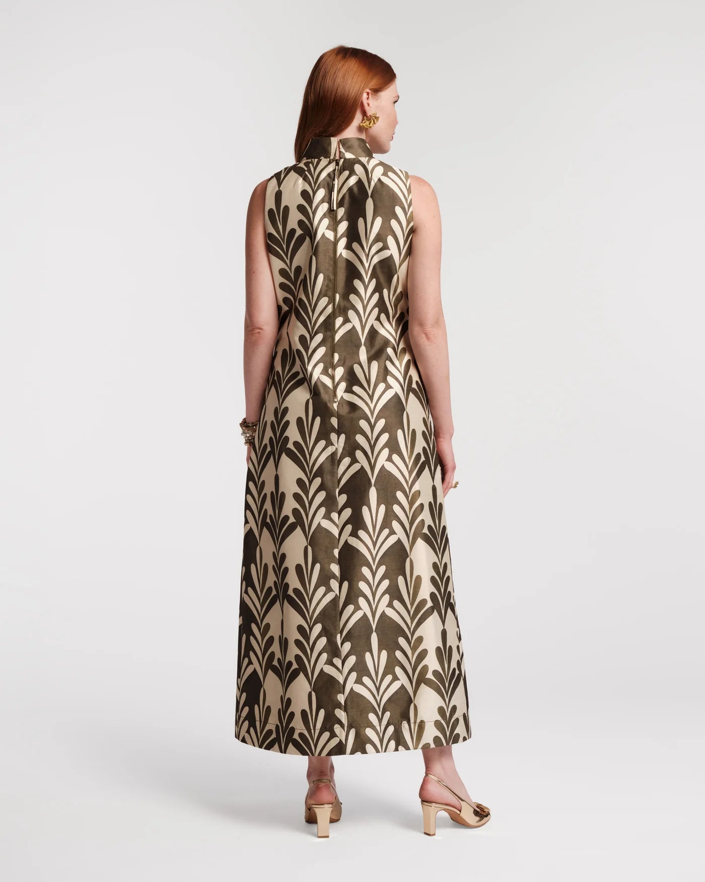 Carlyle Maxi Dress in Royal Palm Oyster/Olive