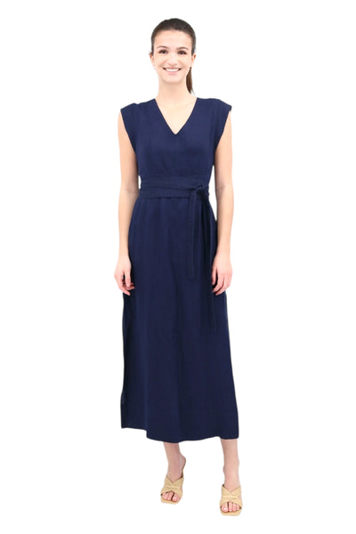 Beverly Long Dress in Navy Washed Linen