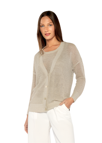 Lurex Mesh Cardigan in Sandstone