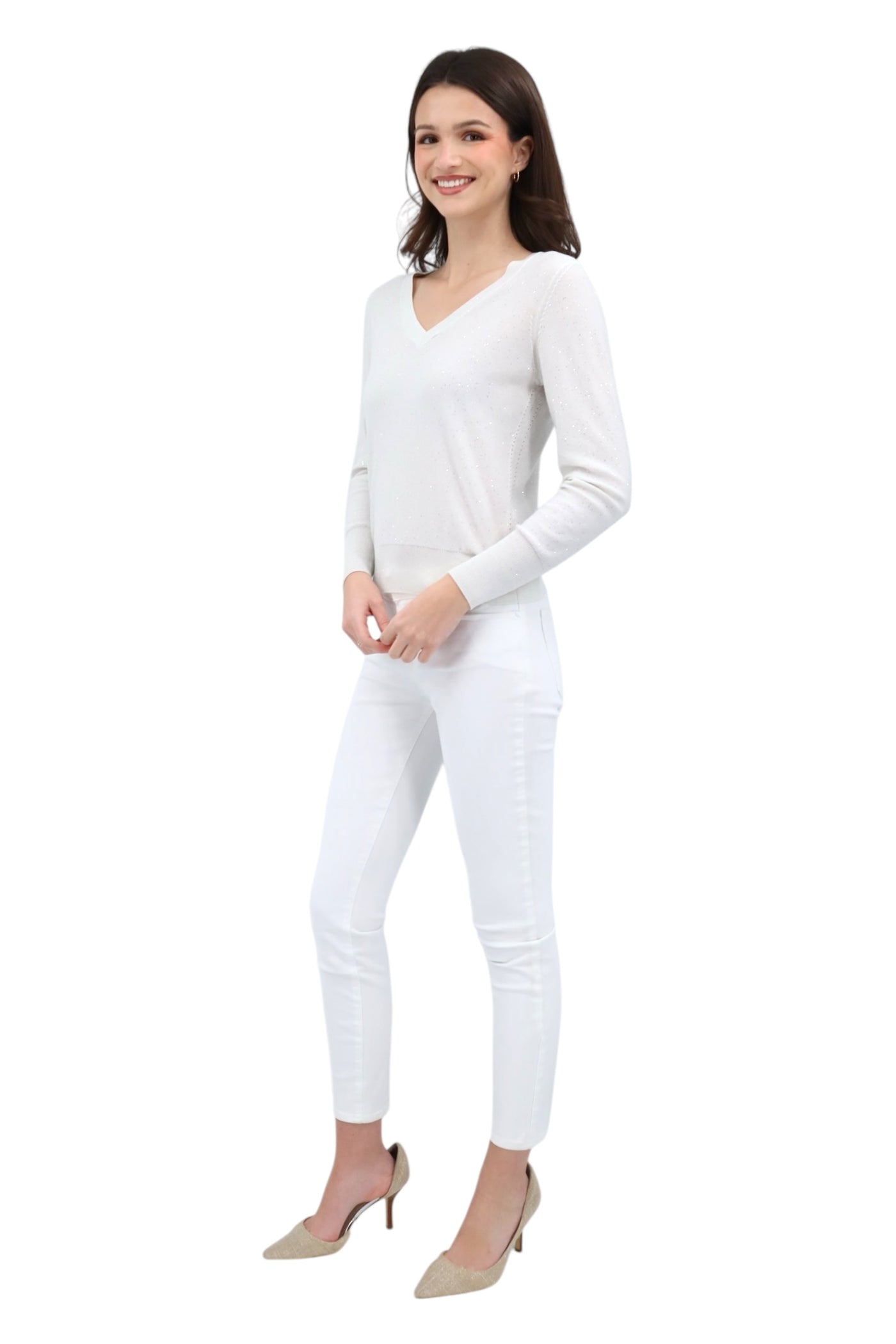 Sequin Vee Top in Ivory