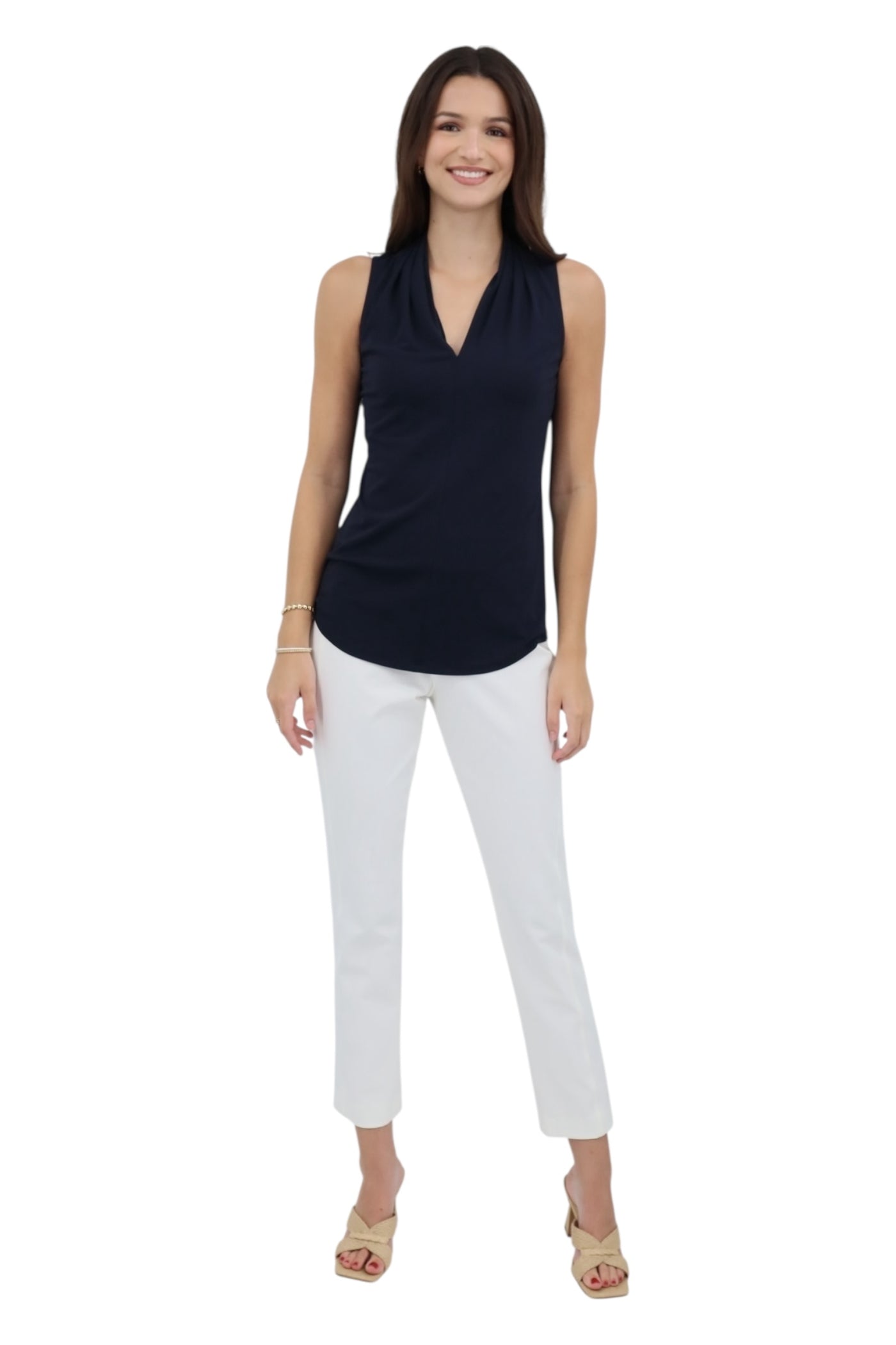 Miracle Stretch Side Zip Pants in Creme