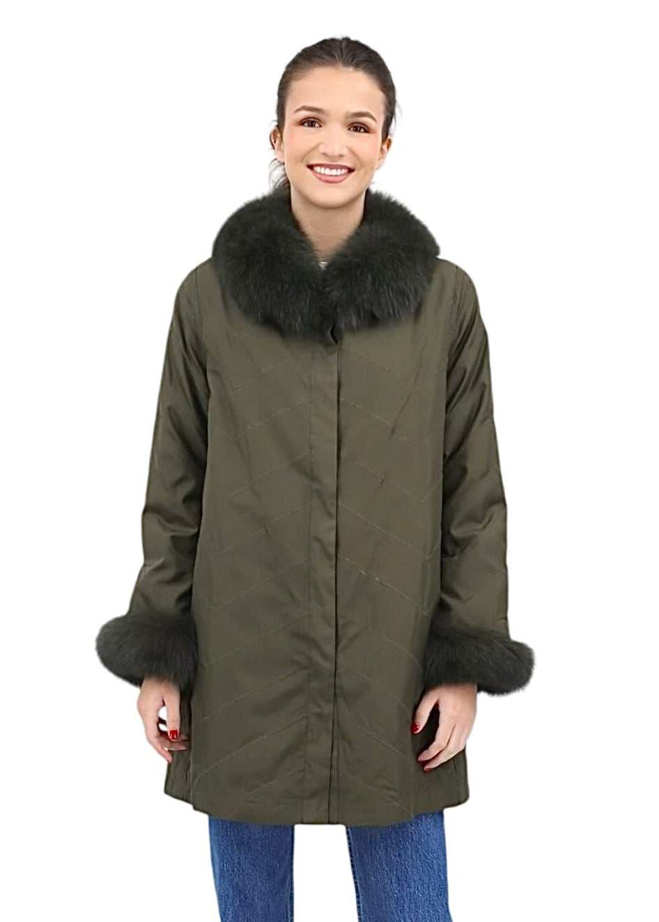 Audrey Reversible Travel Coat in Loden