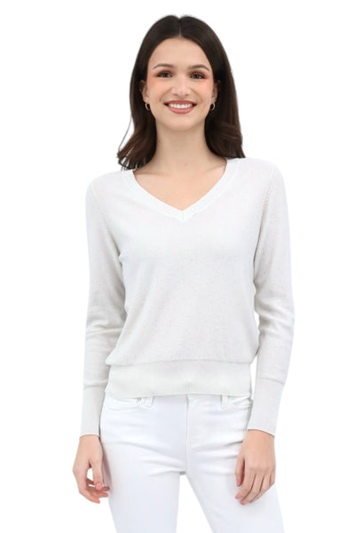 Sequin Vee Top in Ivory