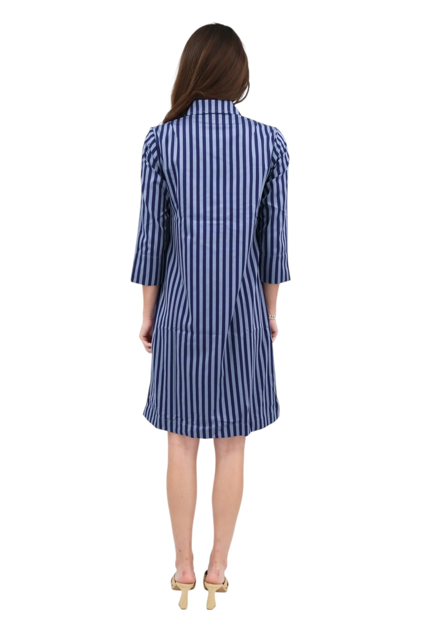 Aileen 3/4 Sleeve Stripe Dress in French Grey/Midnight