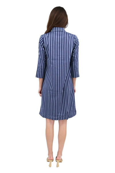 Aileen 3/4 Sleeve Stripe Dress in French Grey/Midnight