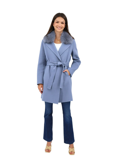 Fur Collar Wrap Coat in Slate